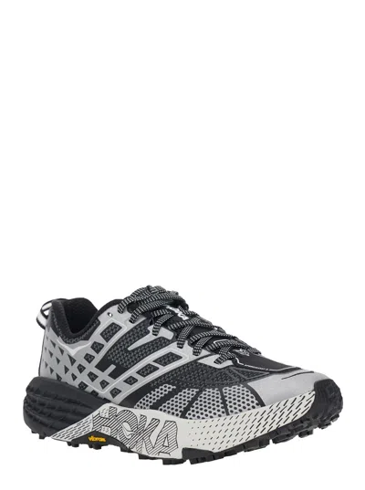 Hoka U Speedgoat 2ts Black Low Top Sneakers With Printed Laces And Logo Lettering On The Side In Tech Fab
