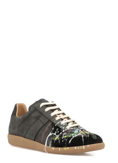 Maison Margiela Replica Paint Splatter Leather Sneakers Size 10 In Black
