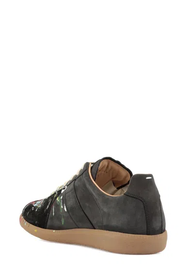 Maison Margiela Replica Paint Splatter Leather Sneakers Size 10 In Black