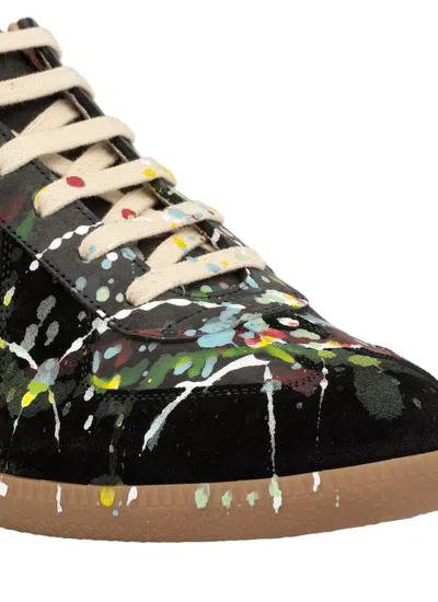 Maison Margiela Replica Paint Splatter Leather Sneakers Size 10 In Black