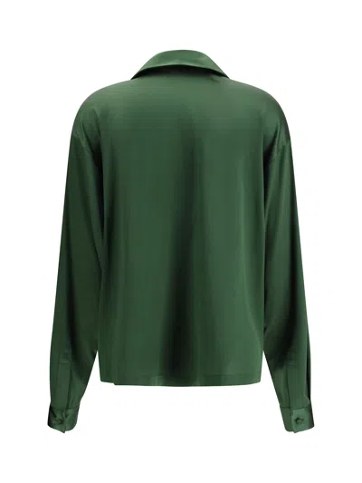 Tom Ford Stretch Silk Satin Polo With Tonal Tf Embroidered Logo Clothing In Green