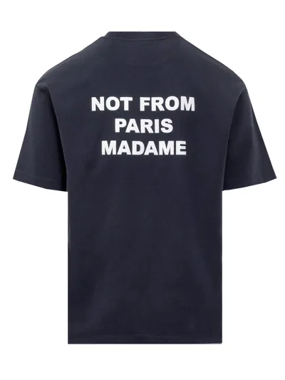 Drôle De Monsieur Blue Crewneck T-shirt With Slogan Print On The Front And Back In Cotton Man In Blue