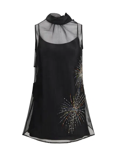 Staud Albee Beaded-detail High-neck Mini Dress In Black