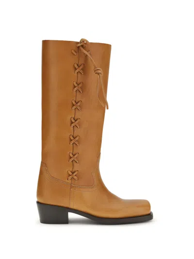 Paris Texas Brown Calf Leather Bos Taurus Lace-up Boots In Multi