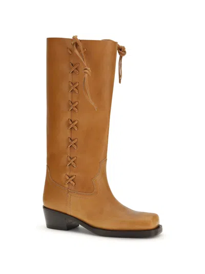 Paris Texas Brown Calf Leather Bos Taurus Lace-up Boots In Multi