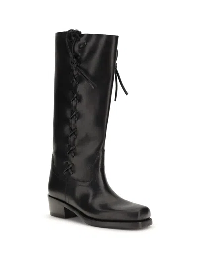 Paris Texas Black Calf Leather Bos Taurus Lace-up Boots In Multi