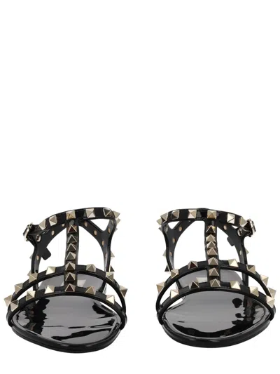 Valentino Garavani Rockstud Rubber Sandals Ankle Strap Design In Black