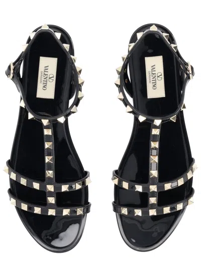 Valentino Garavani Rockstud Rubber Sandals Ankle Strap Design In Black