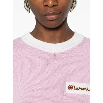 Marni Wool Blend Short Sleeve Crewneck Sweater In Pink