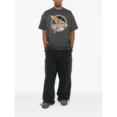 Represent Black Crew Neck T-shirt With Graphic Print On Front And Back And Faded Effect In Cotton Man In Gray