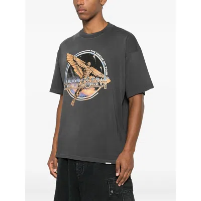 Represent Black Crew Neck T-shirt With Graphic Print On Front And Back And Faded Effect In Cotton Man In Gray