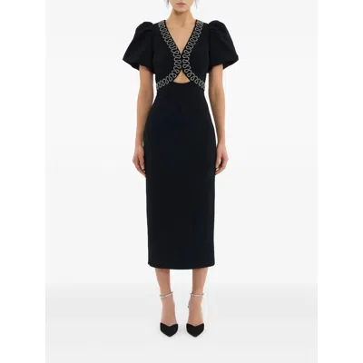 Rebecca Vallance Nyx Crystal-embellished Cutout Crepe Midi Dress In Black