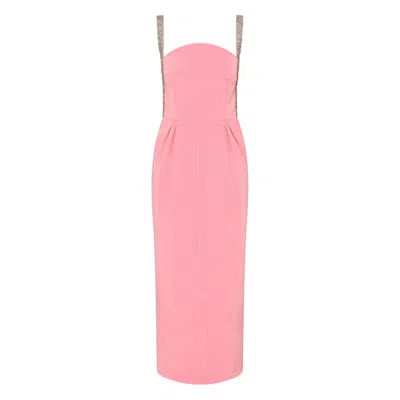 Rebecca Vallance Amaro Crystal-embellished Pleated Taffeta Midi Dress In Pink
