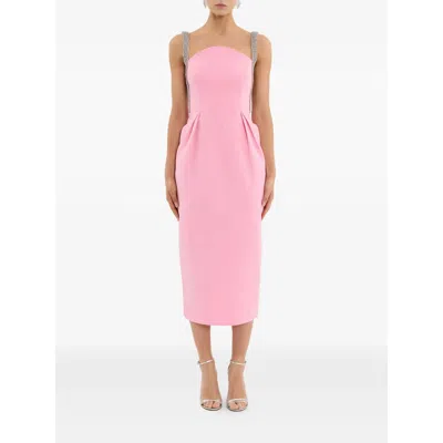 Rebecca Vallance Amaro Crystal-embellished Pleated Taffeta Midi Dress In Pink