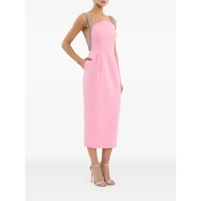 Rebecca Vallance Amaro Crystal-embellished Pleated Taffeta Midi Dress In Pink