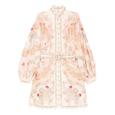 Zimmermann Daylight Multicolor Midi Dress With Long Puffed Sleeves And All-over Floral Print In Linen Woman In Yellow