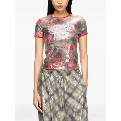 Diesel T-unkyel Sequinned Skinny Floral Print Jersey Top In Multi