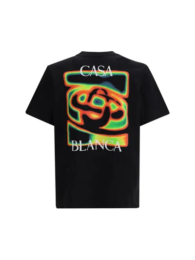 Casablanca Black Crewneck T-shirt With Logo Detail On The Front And Maxi Logo On The Rear In Cotton Man