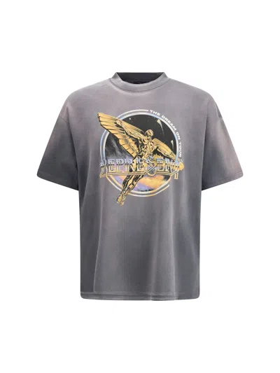 Represent Black Crew Neck T-shirt With Graphic Print On Front And Back And Faded Effect In Cotton Man In Gray