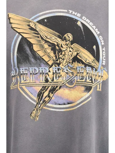 Represent Black Crew Neck T-shirt With Graphic Print On Front And Back And Faded Effect In Cotton Man In Gray