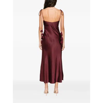 Self-portrait Bordeaux Long Dress With Knotted Shoulder Straps And Floral Details In Fabric Woman In Burgundy