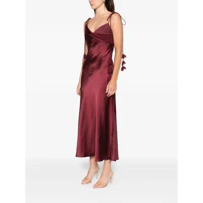 Self-portrait Bordeaux Long Dress With Knotted Shoulder Straps And Floral Details In Fabric Woman In Burgundy