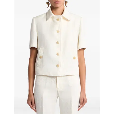 Etro Short-sleeved Cropped Linen Jacket With Pegaso Buttons In White
