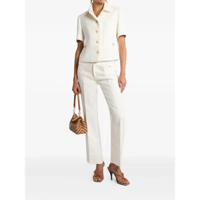 Etro Short-sleeved Cropped Linen Jacket With Pegaso Buttons In White