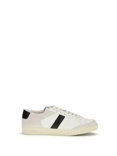 Tom Ford Panelled Suede And Grained Leather Sneakers In White