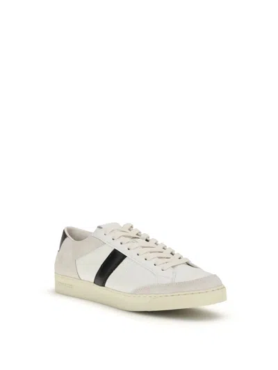 Tom Ford Panelled Suede And Grained Leather Sneakers In White