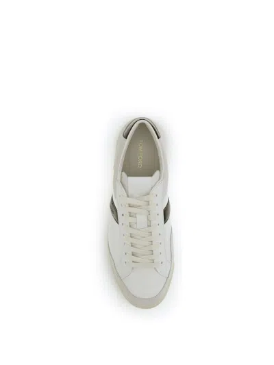 Tom Ford Panelled Suede And Grained Leather Sneakers In White