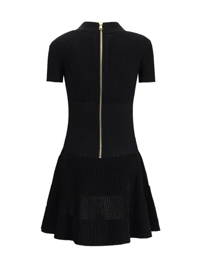 Balmain Button-embellished Ribbed Knit Mini Dress In Black