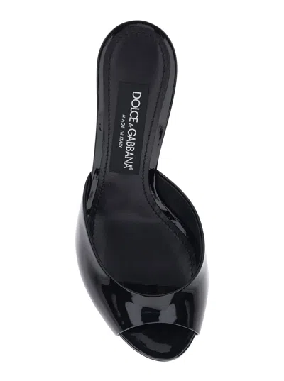 Dolce & Gabbana 75mm Vernice Patent Leather Mule Sandals In Black