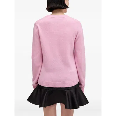 Ganni Graphic Print Long Sleeve Crew Neck Sweater In Pink