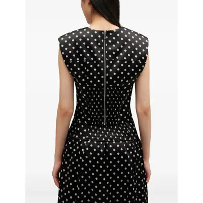 Ganni Womens Black Padded-shoulder Polka-dot Satin Corset Top