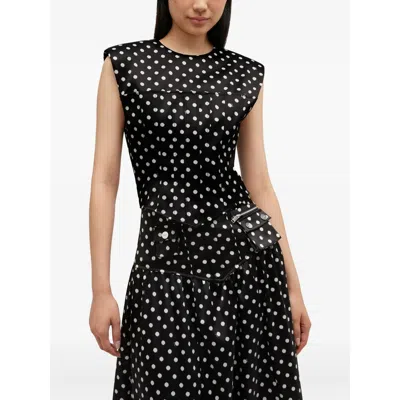 Ganni Womens Black Padded-shoulder Polka-dot Satin Corset Top