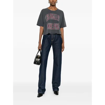 Anine Bing Black Washed Cropped Johnny T-shirt Women In Gray