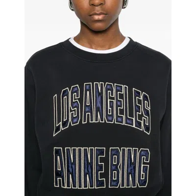 Anine Bing Womens Vintage Black Harry Logo-embroidered Cotton Sweatshirt In Blue