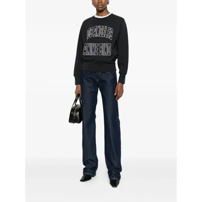 Anine Bing Womens Vintage Black Harry Logo-embroidered Cotton Sweatshirt In Blue