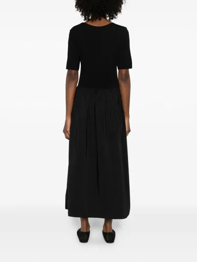 Emporio Armani Midi Dress Gathered Skirt Round Neckline In Black