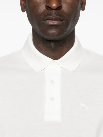 Emporio Armani Logo Cotton Polo Shirt In White