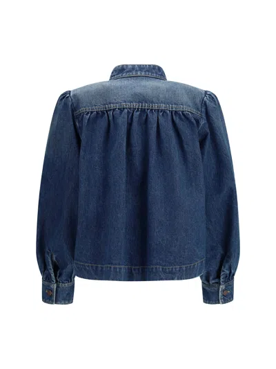 Chloé Blue Jacket With High Neck And Chain Detail On The Front In Denim Woman