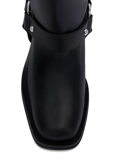 Ganni Mid Calf Recycled Leather Biker Boots In Black