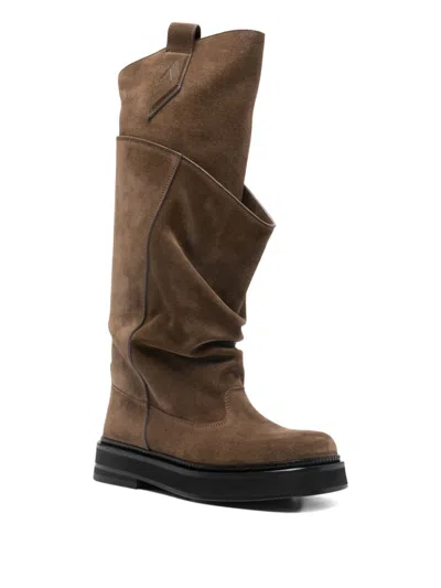 Attico Robin Passeggiata Suede Knee-high Boots In Brown