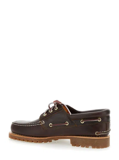 Timberland Authentic Brown Loafers With Embossed Logo On The Side In Leather Man In Burgundy
