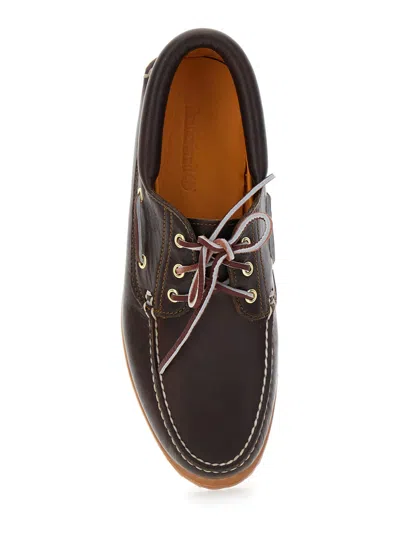 Timberland Authentic Brown Loafers With Embossed Logo On The Side In Leather Man In Burgundy