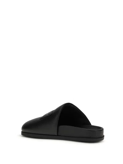Givenchy Label Flat Mules In Black Nappa Leather Women In Multi