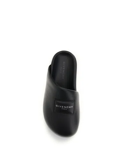 Givenchy Label Flat Mules In Black Nappa Leather Women In Multi