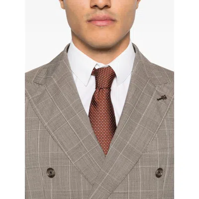 Tagliatore Double-breasted Check-pattern Suit In Brown