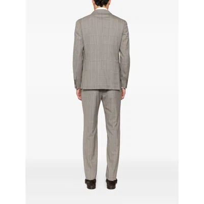Tagliatore Double-breasted Check-pattern Suit In Brown